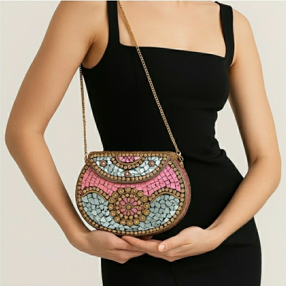 RAMLA Mosaic Crossbody Bag in Pink, Blue & Gold (NWOT - MSRP $275) - Picture 10 of 10